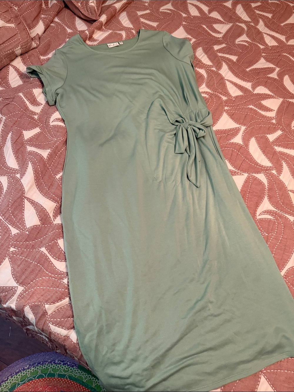 Casual Side-Tie Short Sleeve Dress in Sage Green